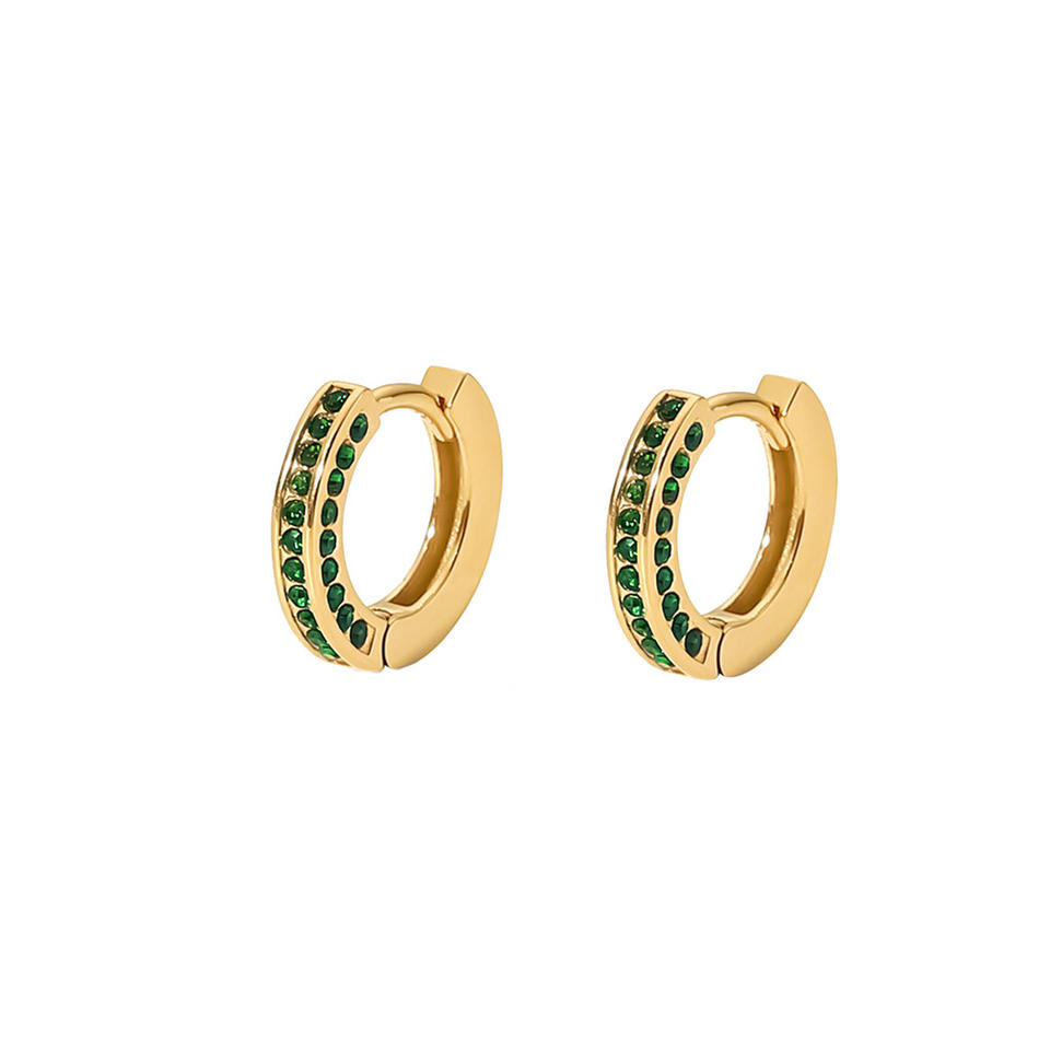 Circle-Studded Green Cubic Zircon Hoop Earrings