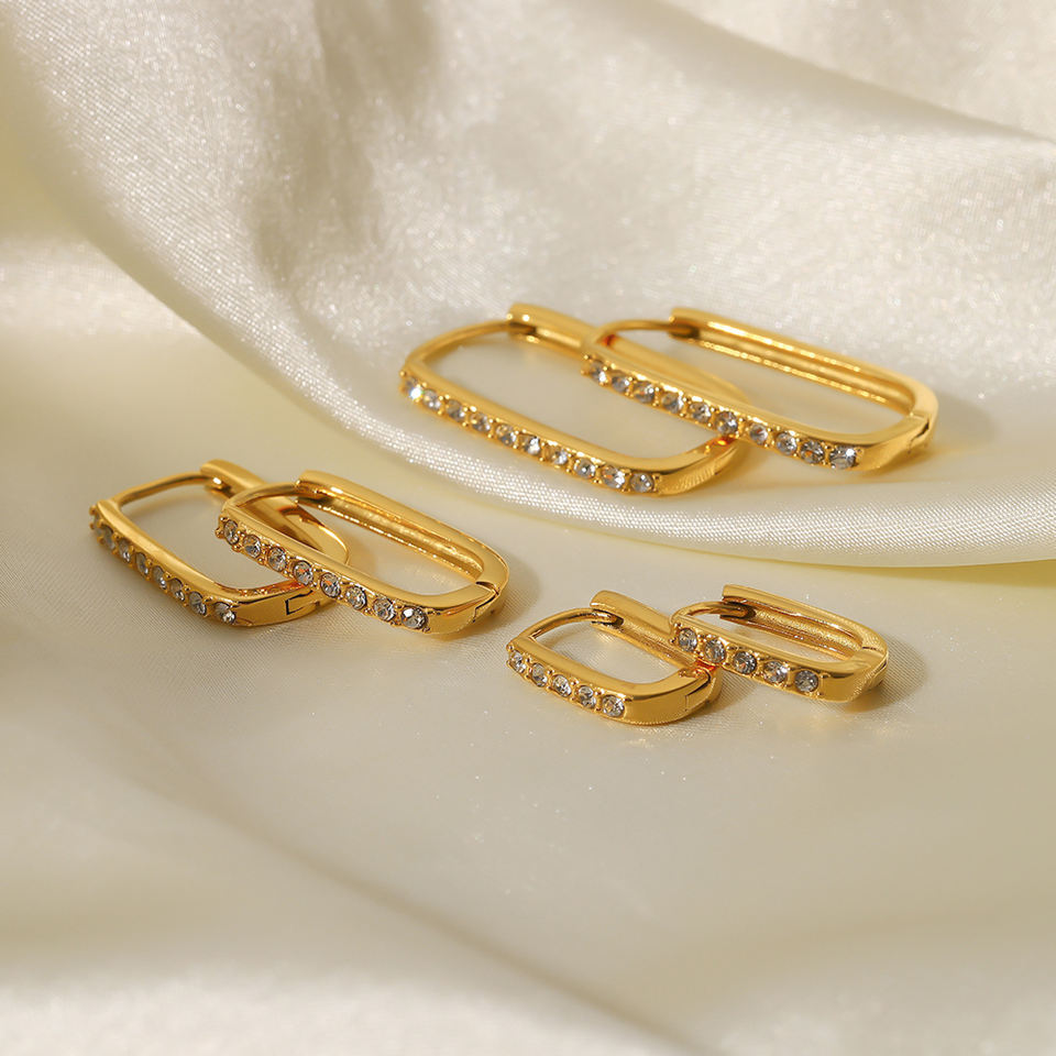 Petite Gold U-Shaped Hoop Earrings with Cubic Zirconia Crystals