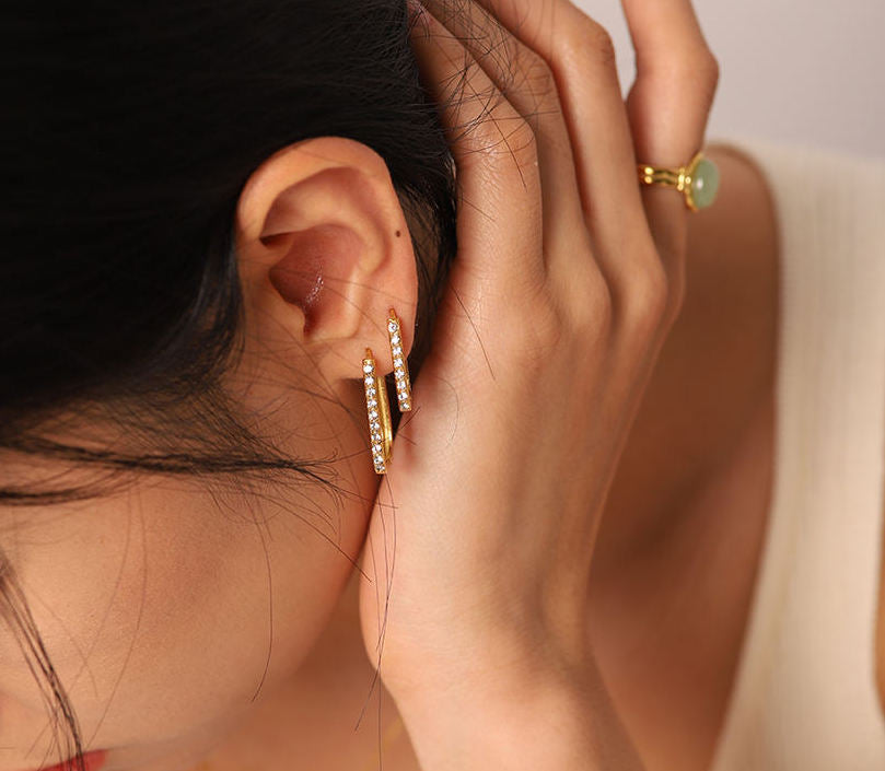 Grande U-Shaped Hoop Earrings with Cubic Zirconia Crystals