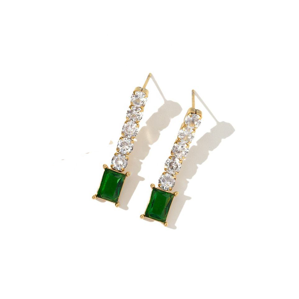 Green Crystal Cascade Drop Earrings