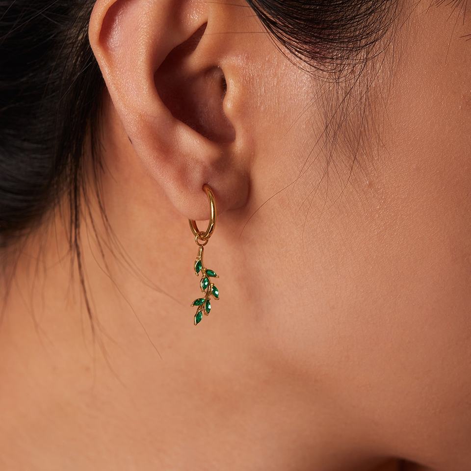Green Leafy Hoop Earrings