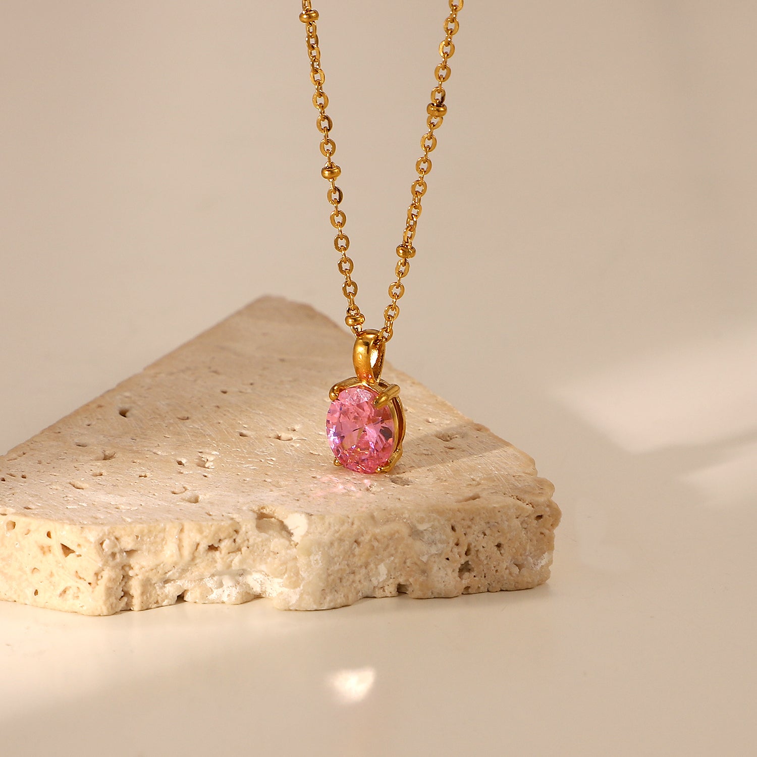 Pink Oval Cubic Zirconia Necklace