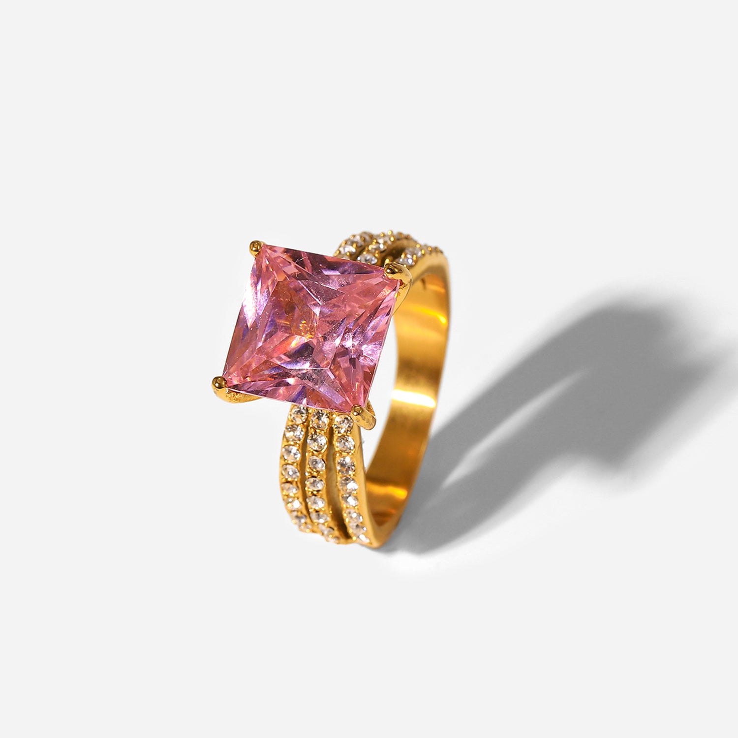Pink Square Cubic Zirconia Ring
