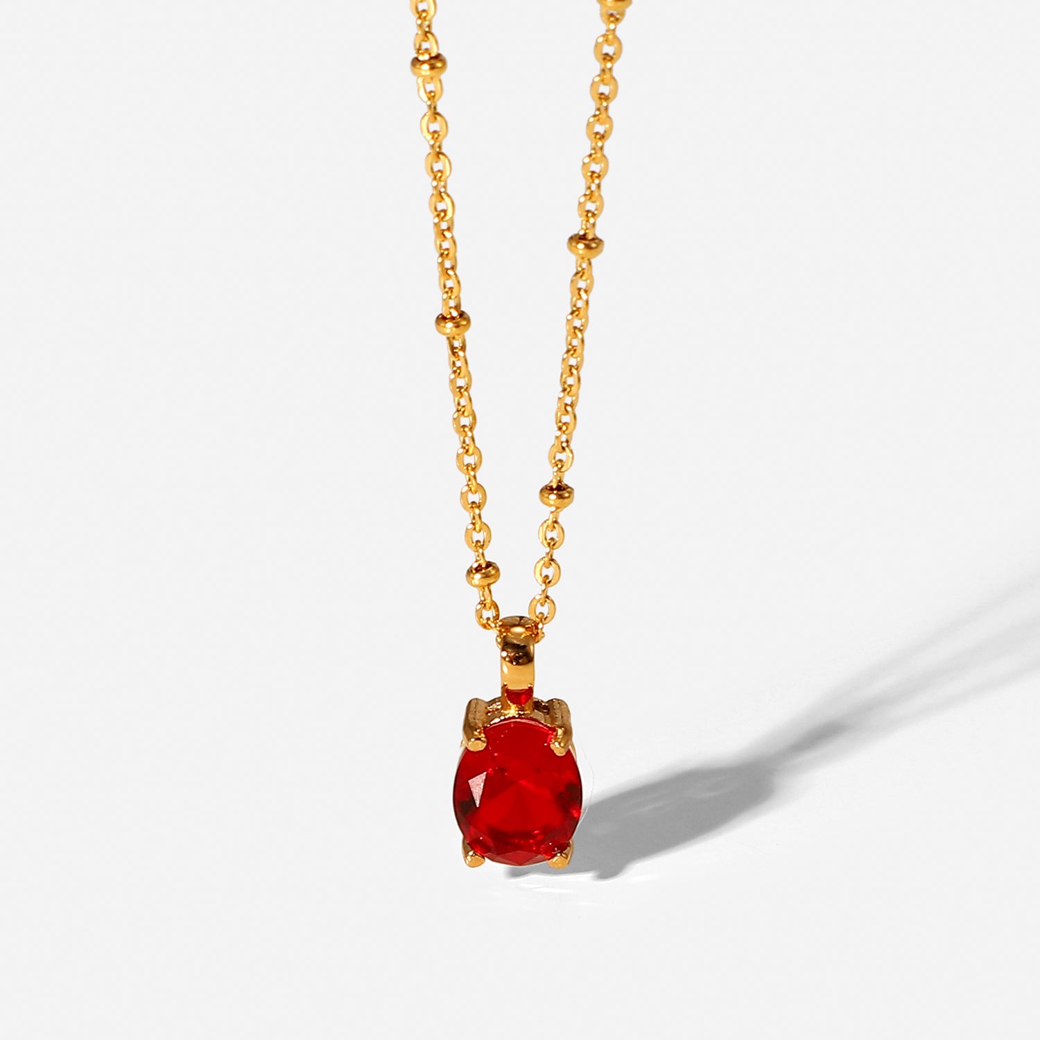 Red Oval Cubic Zirconia Necklace