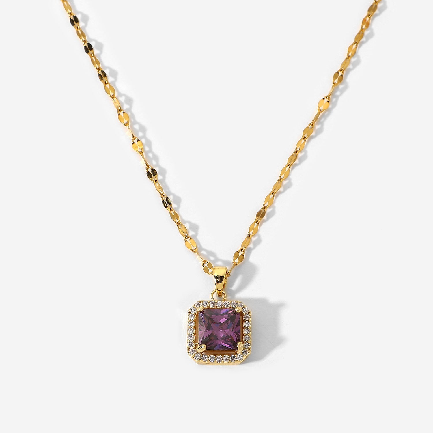 Square Pink Cubic Zirconia Necklace