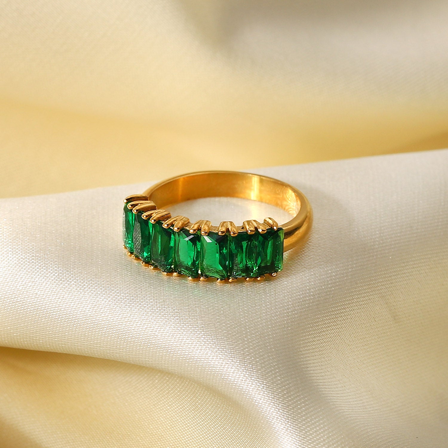 Stacked Green Cubic Zirconia Ring