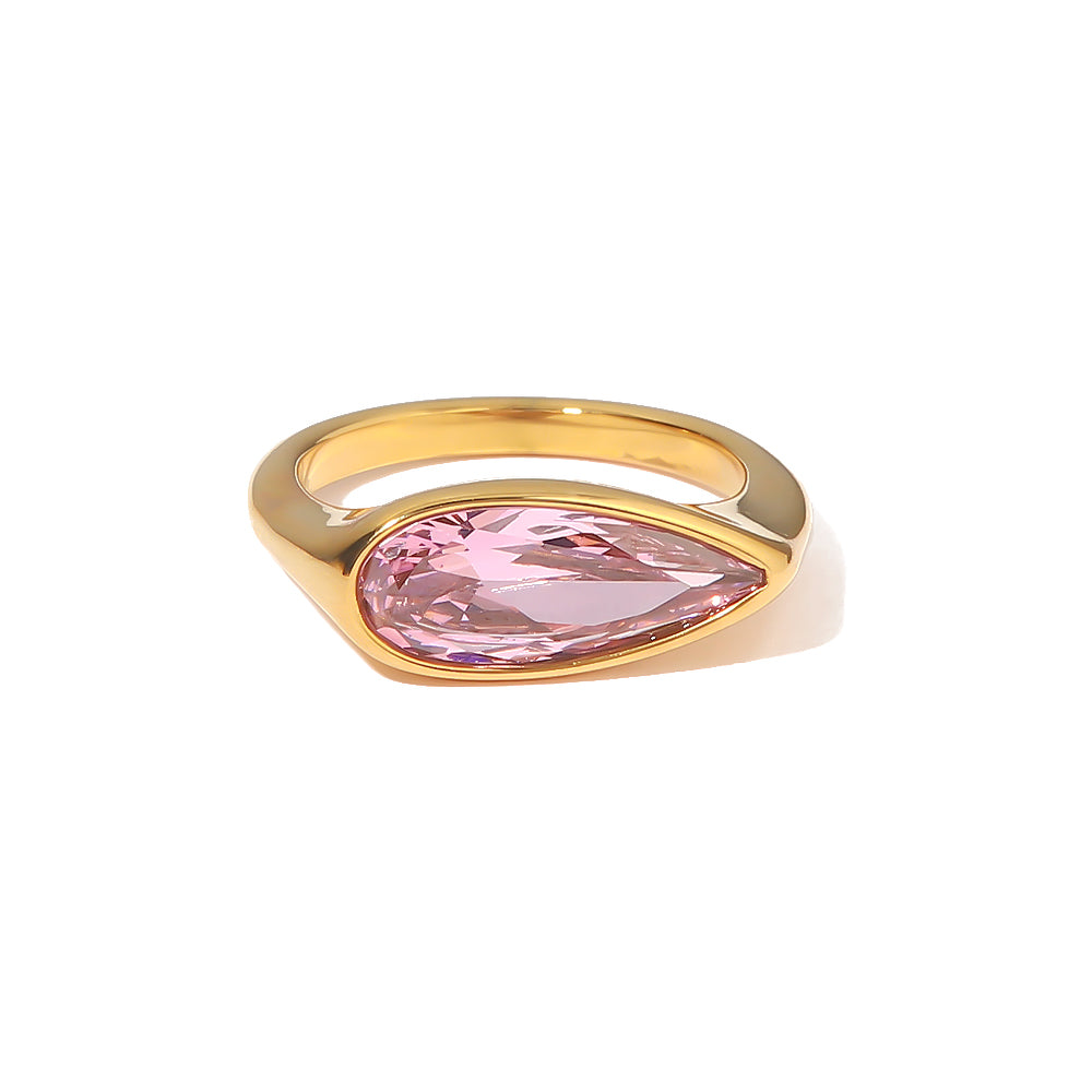 Tear Pink Cubic Zirconia Ring