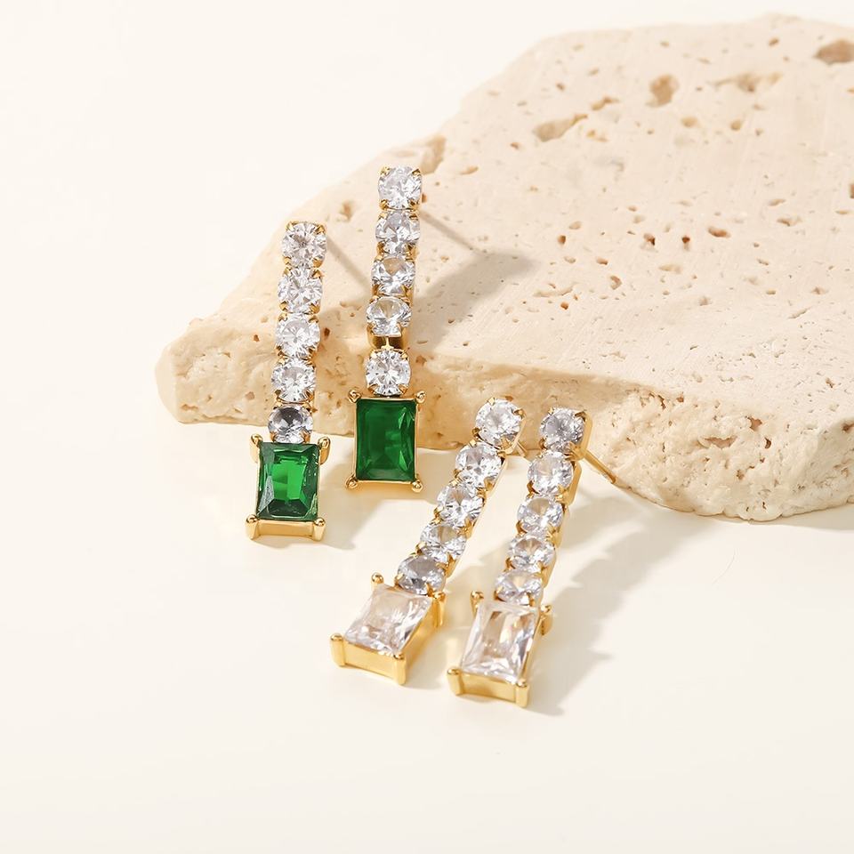 Green Crystal Cascade Drop Earrings